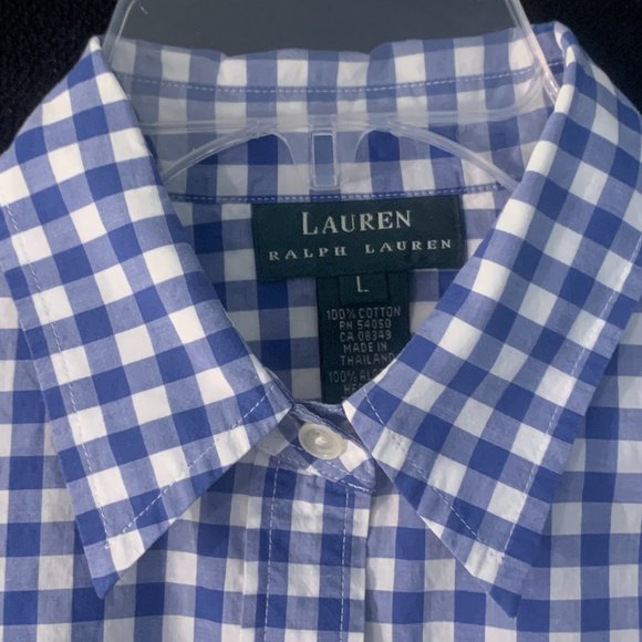 Ralph Lauren Size L Blue and White Gingham Ladies' Shirt - Picture 2 of 6